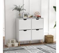 HOMCOM Shoe Storage Cabinet With 4 Flip Drawers For 16 Pairs Of Shoes, White, White