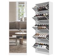 Shoe Storage Cabinet with Full-Length Mirror and Flip Drawers for Entryway Space-Saving Organization