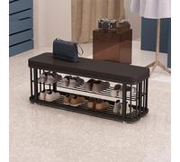 Shoe Storage Organizer - Upholstered 2-Tier Shoe Rack Bench for Hallway Entryway Living Room, Metal Frame, Space-Saving Design