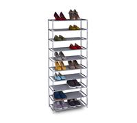 Relaxdays Shoe Rack, Organiser with 10 Levels, Stores 30 Pairs of Shoes, Fleece, Iron, HxWxD: 150 x 62 x 28, Grey