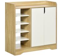 Shoe Storage with Double Doors and Open Shelves 13 Pair Shoe Storage Organizer for Entryway Hallway Natural and White