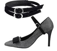 Shoe Straps - 2 pcs Heel Straps | Adjustable Elastic Shoe Strapş for high Heels Anti-Drop Strapş Made of PU Leather with Metal Buckle Invisible Holder for Women’s Pumps Matte Black 1 Pair