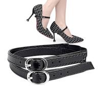 Shoe Straps - 2 pcs Heel Straps | Adjustable Elastic Shoe Strapş for high Heels Anti-Drop Strapş Made of PU Leather with Metal Buckle Invisible Holder for Women’s Pumps Matte Black 1 Pair