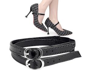 Shoe Straps - 2 pcs Heel Straps | Adjustable Elastic Shoe Strapş for high Heels Anti-Drop Strapş Made of PU Leather with Metal Buckle Invisible Holder for Women’s Pumps Matte Black 1 Pair