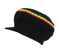 Shoe String King Men's Rasta Dread Knit Tam Hat - Dreadlocks Cap One Size Large Round Black/Red/Yellow/Green, with Brim