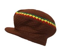 Shoe String King Men's Rasta Dread Knit Tam Hat - Dreadlocks Cap One Size Large Round Brown/Red/Yellow/Green, with Brim