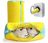 Shoe Washing Bag with Cleaning Brush Interior, Machine Washable Sneaker Cleaner Case with Zipper, Yellow