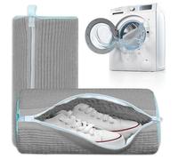 Shoe Washing Machine Bag - 2 Pcs Set - Resuable Shoe Bag for Washing Machine and Dryer - 360° Wrap Shoe Washing Bag for Sneakers, Boots & Delicate Footwear (Grey), Grey, Shoe Washing Machine Bag