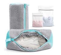 Shoe Washing Machine Bag 4 Pcs - Trainer Wash Bag for Washing Machine with Secure Zipper | Mesh Laundry Protector & Tumble Dryer Safe | Fits Trainers, Sneakers & Canvas Shoes (Light Gray)