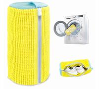 Shoe Washing Machine Bag,Laundry Shoe Bag for Washer and Dryer,Reusable Shoe Cleaning Bag for Sneakers,Tennis Shoes,With Self-locking Zipper, Microfiber Inside,Include Shoe Bag, Lite Yellow - 1 Pack