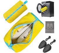 Shoe Washing Machine Bag,Laundry Shoe Bag Washer and Dryer Reusable Shoe Cleaning bags for Sneaker Tennis Shoes Unstain Cleaner Kit Include Pair of Adjustable Shoe Trees & Travel Bag, Yellow 2pc