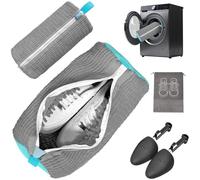 Shoe Washing Machine Bag,Laundry Shoe Bag Washer and Dryer Reusable Shoe Cleaning bags for Sneaker Tennis Shoes Unstain Cleaner Kit Include Pair of Adjustable Shoe Trees & Travel Bag, Grey 2pc
