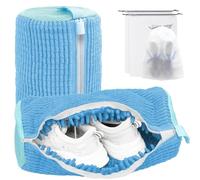 Shoe Washing Machine Bag,Shoe Laundry Bag for Washer and Dryer,Reusable Shoe Cleaning Bag for Sneakers,Shoe Washer with Self-locking Zipper,Microfiber inside,Includes Shoes Storage Bag, Blue(Two)