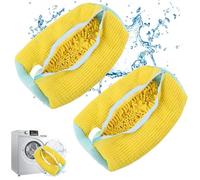 Shoe Washing Machine Bag with Zipper Hook - Reusable Lightweight Portable, Fluffy Fibers 360° Wrap-Around Cleaning (2PCS)