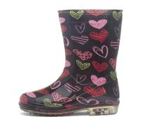 Shoe Zone - Girls Black Love Hearts Welly - Size 5 Child UK - Black