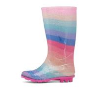 Shoe Zone - Girls Multi Glitter Striped Welly - Size 12 Child UK - Multicolour