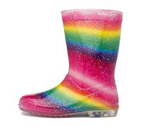 Shoe Zone - Girls Multi Rainbow Striped Glitter Welly - Size 12 Child UK - Multicolour