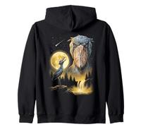 Shoebill Stork Howling to The Moon Weird Meme Funny 90s Bird Zip Hoodie