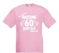SHOEBOB Awesome 60 Year Old T-Shirt, Unisex 60th Birthday top | Unique This is What an Awesome Sixty Year Old Looks Like Pink XXL