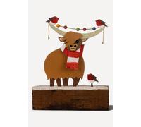shoeless . Highland Cow with Robins Metal & Wood Christmas Decoration shoeless . Multicolor