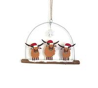 Shoeless Joe - Christmas Highland Coos with Santa Hats Driftwood Hanger