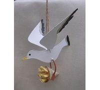 Shoeless Joe Hanging Seagull Decoration with Chips, Bird Ornament, Metal Nautical Beach Decor