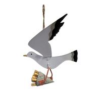 Shoeless Joe Happy Seagull with Stolen Fish and Chips, Large, Handmade Metal Hanging Ornament, Coastal Seaside Beach Cafe Decor, Humorous Design