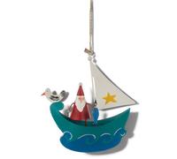 Shoeless Joe High Seas Santa Metal Christmas Tree Decoration, Santa In A Boat, 12 X 14 X 1.3 Cm