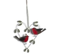 Shoeless Joe Metal Robins In Mistletoe Heart Christmas Tree Decoration, 12 X 12.5 Cm, Rustic Twine Hanger