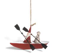 Shoeless Joe Metal Santa And Snowman In Kayak Christmas Tree Decoration 14.5 X 7.5 Cm