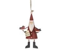 Shoeless Joe Metal Santa Christmas Tree Decoration, Red and White, 15cm Height, Indoor Hanging Ornament with Bird Seed Sign, Retro Hand Made Tin Figure