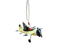 Shoeless Joe Metal Santa in Navy and Cream Aeroplane Christmas Tree Decoration