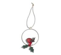 Shoeless Joe Robin In Gold Hoop With Holly Rustic Twine Christmas Tree Decoration, 9 X 7 Cm