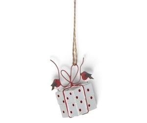 Shoeless Joe Robins Tying Gift Small Metal Christmas Tree Decoration, 5.3 X 4.5 Cm