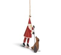 Shoeless Joe Santa And Dog On Surfboard Metal Christmas Tree Decoration, 10.6 X 13.5 X 3.5 Cm