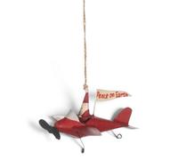 Shoeless Joe Santa Claus In Aeroplane Peace On Earth Metal Christmas Decoration, 10.8 X 5.5 X 9.5 Cm, Red