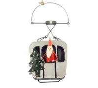 Shoeless Joe Santa In Cable Car Christmas Tree Decoration, Metal Silver Ornament With Rustic Twine, 15 X 8 X 4.5 Cm
