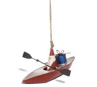 Shoeless Joe Santa In Kayak Christmas Tree Decoration, Hand-Painted Metal And Resin Ornament 13 X 6 X 3.5 Cm