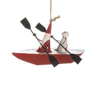 Shoeless Joe Snowman and Santa in Kayak Christmas Tree Decoration