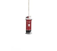 Shoeless Joe Traditional Christmas Post Box Decoration, Red and White Metal, Small Hanging Ornament with Snow and Robin Detail, Indoor Holiday Tree Décor