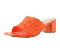 Shoe'N Tale Heeled Sandals For Women Square Open Toe Heeled Mules Chunky Block Low Heel Slip On Slides, Orange, 5 UK