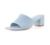 Shoe'N Tale Heeled Sandals For Women Square Open Toe Heeled Mules Chunky Block Low Heel Slip On Slides, Blue, 5.5 UK