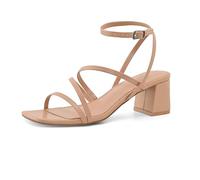 Shoe'N Tale Strappy Heels for Women Low Chunky Block Heel Dress Shoes Square Open Toe Ankle Strap Heeled Sandals, Dark Nude, 6 UK