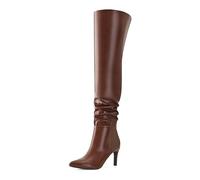 Shoe'N Tale Thigh High Boots for Women Over The Knee Stiletto Heel Pointed Toe Long Sexy Boots, Brown Pu, 4 UK