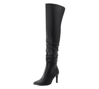 Shoe'N Tale Thigh High Boots for Women Over The Knee Stiletto Heel Pointed Toe Long Sexy Boots, Pu Black, 2 UK