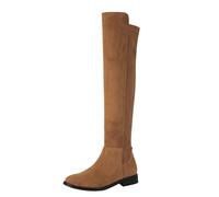 Shoe'N Tale Thigh High Over The Knee Boots for Women Flat Low Heel Fall Winter Stretch Suede Long Round Toe Boots, Brown, 6 UK
