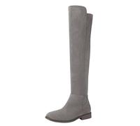 Shoe'N Tale Thigh High Over The Knee Boots for Women Flat Low Heel Fall Winter Stretch Suede Long Round Toe Boots, Grey, 6 UK