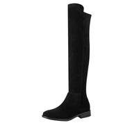 Shoe'N Tale Thigh High Over The Knee Boots for Women Flat Low Heel Fall Winter Stretch Suede Long Round Toe Boots, Black, 5 UK