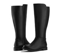 Shoe'N Tale Wide Calf Knee High Boots for Women Flat Low Heel Width Stretchy Round Toe with Side Zipper Fall and Winter Fashion Comfortable, Black Pu, 6.5 UK