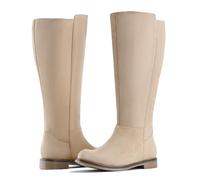 Shoe'N Tale Wide Calf Knee High Boots for Women Flat Low Heel Width Stretchy Round Toe with Side Zipper Fall and Winter Fashion Comfortable, Khaki, 4.5 UK